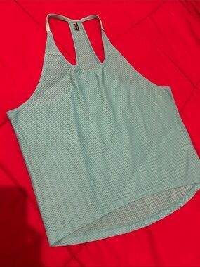 Onzie Textured Mesh Racerback Tank Turquoise Aqua One Size